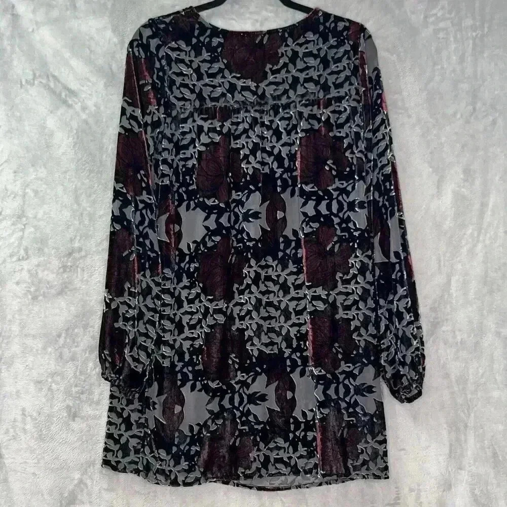 Abercrombie & Fitch Mini Dress S Floral Burnout Lined Black Burgundy Whimsigoth - Picture 9 of 14